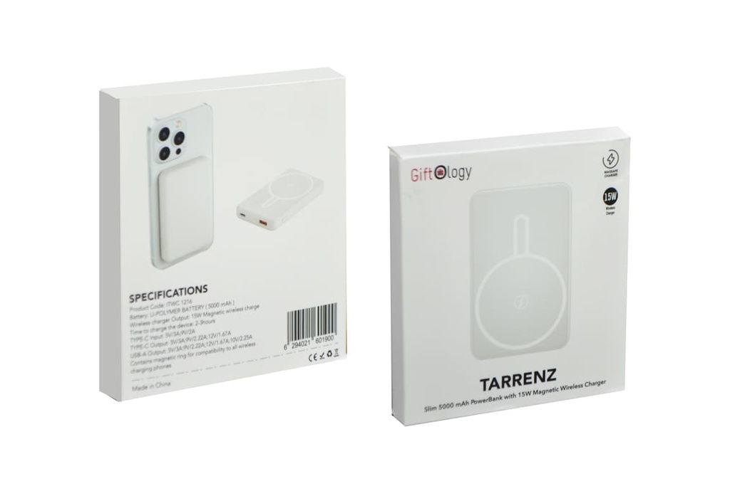 TARRENZ - Giftology 5000 mAh Magnetic Wireless Powerbank - White