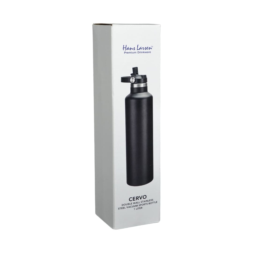 CERVO - Hans Larsen Vacuum Stainless Steel Bottle with Sports Lid - 1L - Black