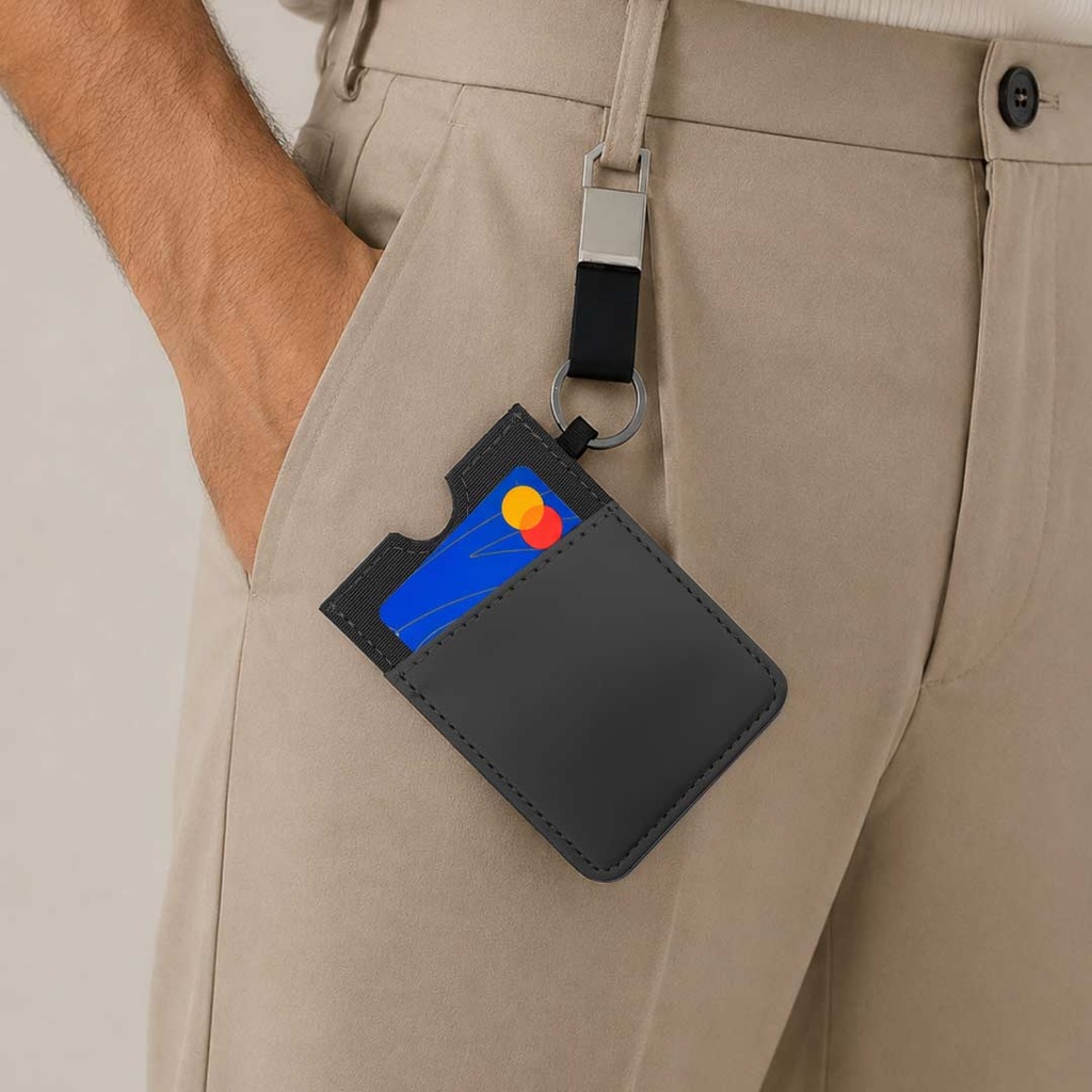 LUGANO - Vertical RFID Cardholder Wallet with Keyring - Carbon