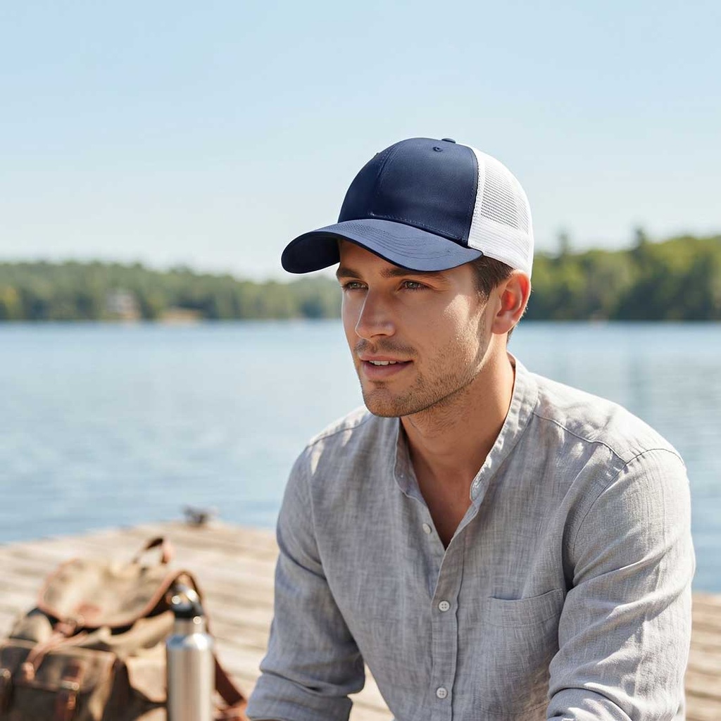 SWIFT - Santhome 6 Panel Trucker Cap - Navy / White