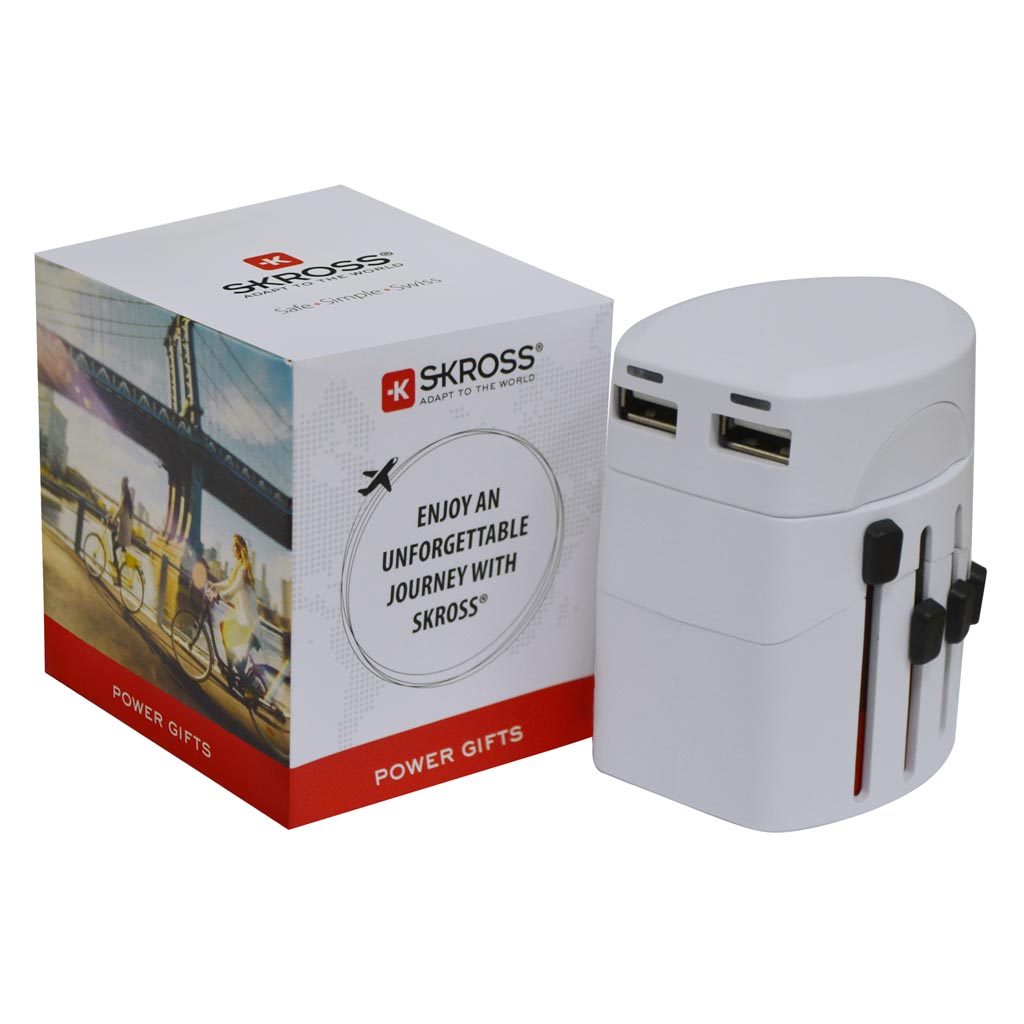 SKROSS EVO Compact World Travel Adapter with dual USB