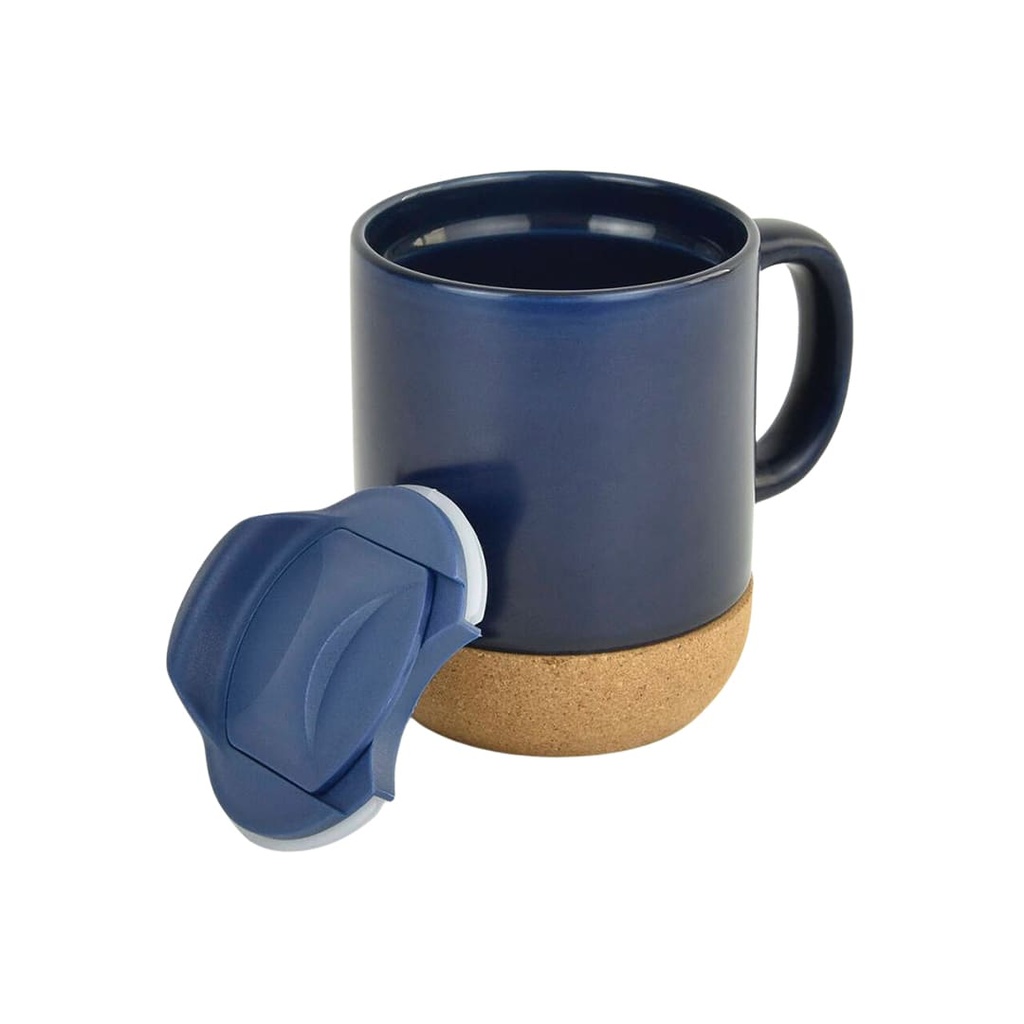 LUCCA - Giftology Ceramic Mug with Cork and Lid - Navy Blue