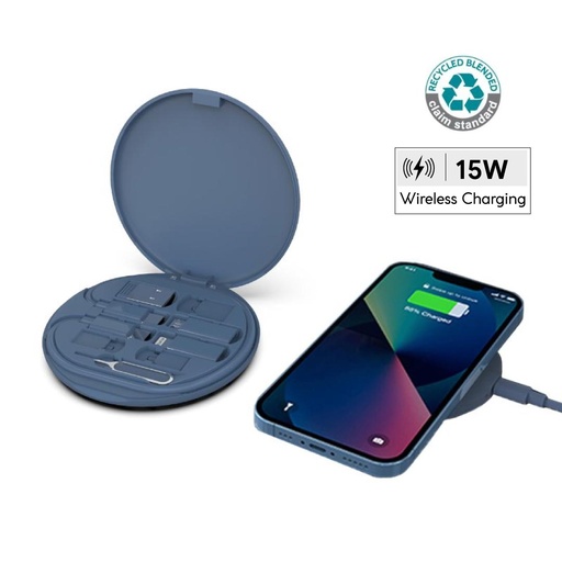 [ITWC 1171] OSLO - @memorii Recycled 15W Wireless Charger Multi - Cable Set - Blue