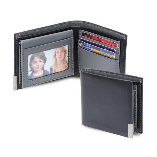 [MWGL 9146] NIORT - Men's Billfold PU wallet with flip pocket - Black / Grey