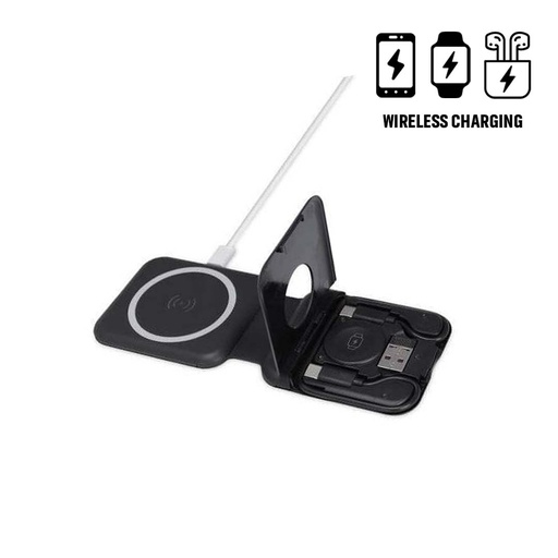 [ITWC 1242] TURIN - @memorii Foldable 2-in-1 Wireless Charger and Multicable Set - Black