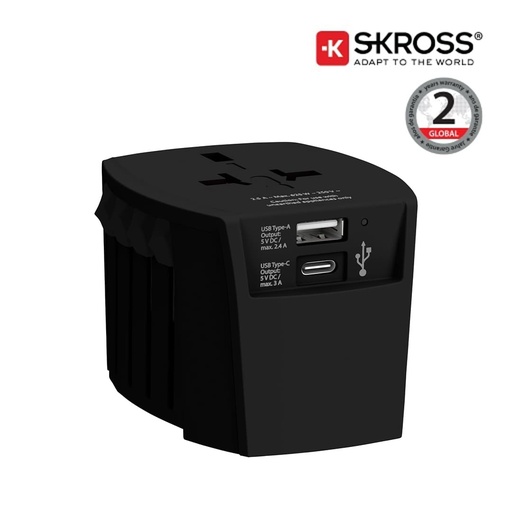 [TASK 1263] SKROSS World Travel Adapter MUV USB (AC) - USB & Type C ports - Black