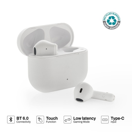 [ITXD 1275] TUNEVO RCS recycled plastic wireless earbuds - White