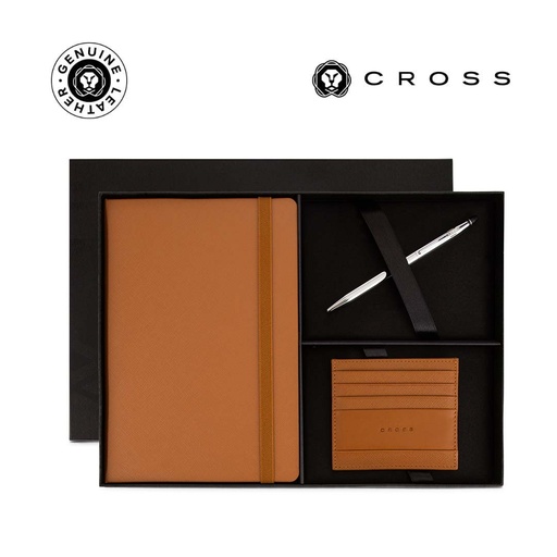 [GSCR 7673] Cross Click™ Chrome Ballpoint Pen with Notebook and Cardholder Gift Set - Mocha