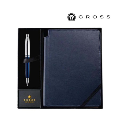 [GSCR 5011] Cross Calais™ Chrome/Blue Lacquer Ballpoint Pen with Classic Midnight Blue Journal Gift Set