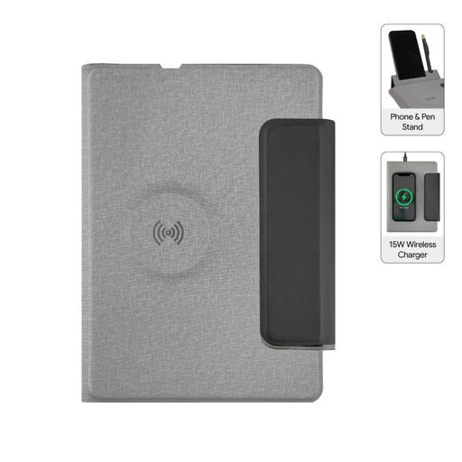 [ITFO 1299] MagFolio - Santhome A5 PU Portfolio with 15W MagSafe Wireless Charger - Grey 